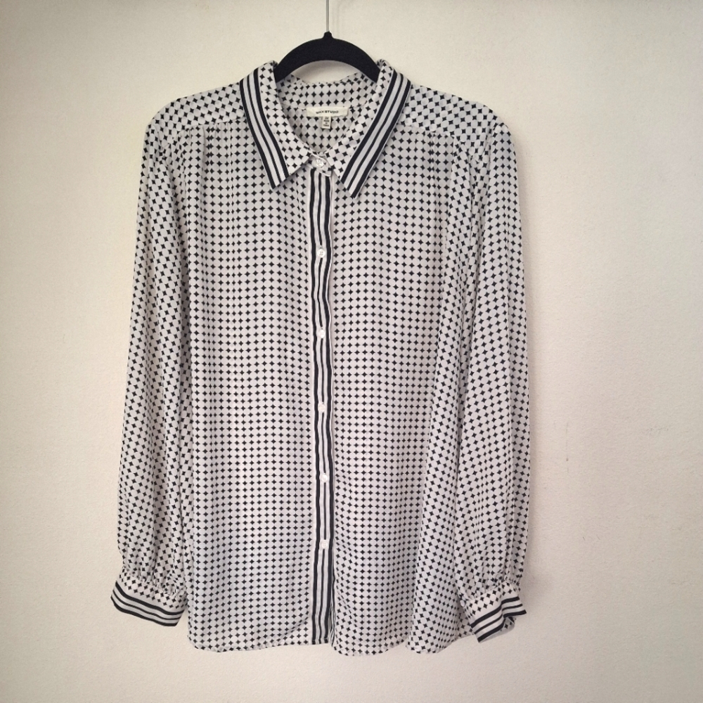 MAX STUDIO  Printed Long Sleeve Button Up Shirt - Black/White Pattern - Size 3X